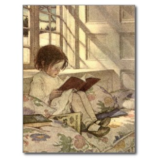 Child Reading a Book Vintage Art