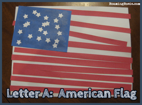 A is for American Flag {Alphabet Activities at RoamingRosie.com}