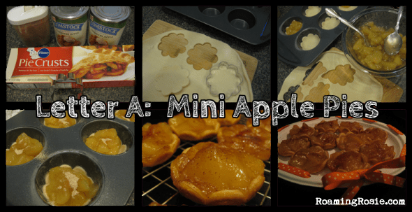 Letter A is for Mini Apple Pies {Alphabet Activities at RoamingRosie.com}
