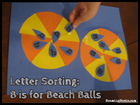 Letter Sorting:  B is for Beach Balls {Alphabet Activities at RoamingRosie.com}