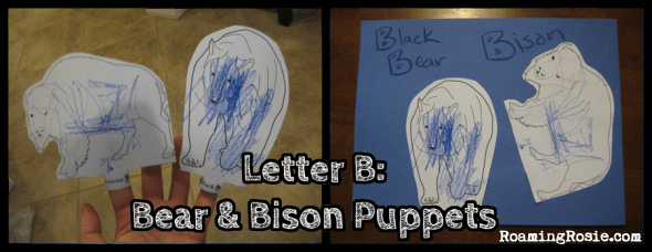 B is for Bear and Bison Finger Puppets  {Alphabet Activities at RoamingRosie.com}