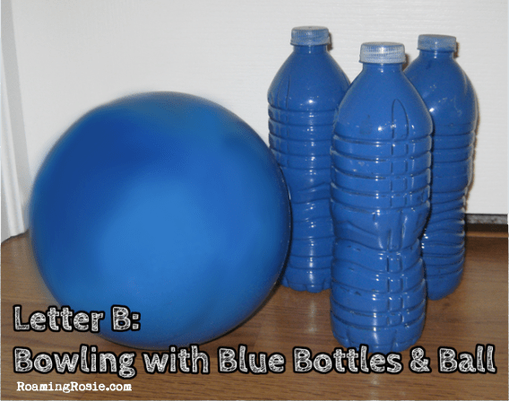 B is for Blue Bowling {Alphabet Activities at RoamingRosie.com}