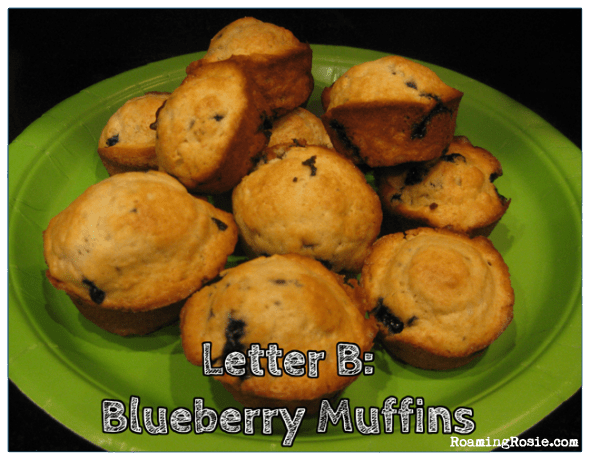 B is for Blueberry Muffins {Alphabet Activities at RoamingRosie.com}