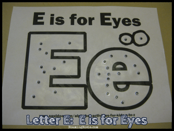 E is for Eyes {Alphabet Activities at RoamingRosie.com}
