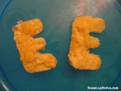 E is for Scrambled Eggs {Alphabet Activities at RoamingRosie.com}