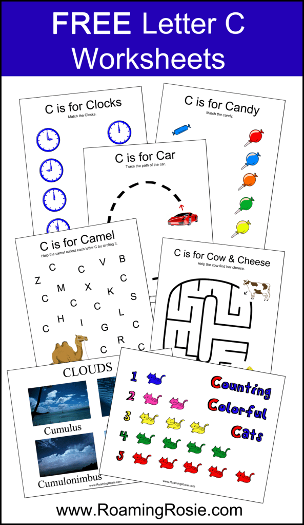 FREE Printable Letter C Alphabet Activities Worksheets at RoamingRosie.com
