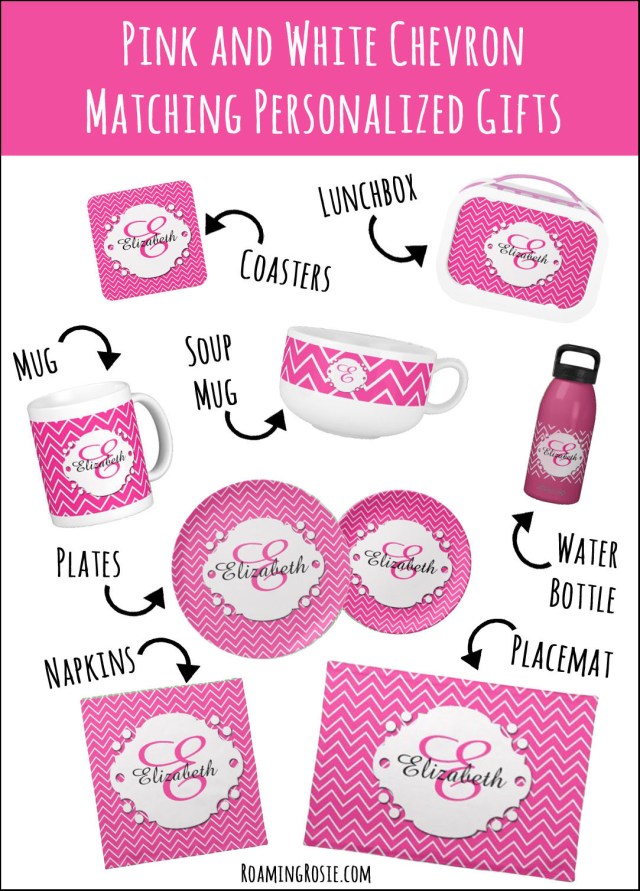 Pink and White Chevron Matching Personalized Monogram Gifts
