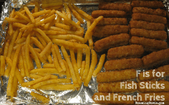 F is for Fish Sticks and French Fries {Alphabet Activities at RoamingRosie.com} 