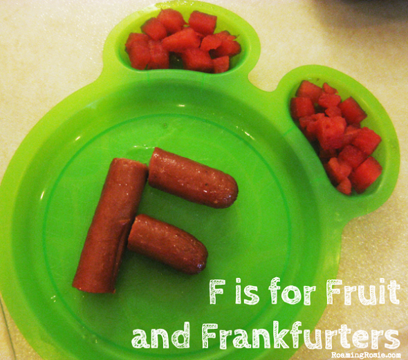 F is for Fruit and Franfurters {Alphabet Activities at RoamingRosie.com} 