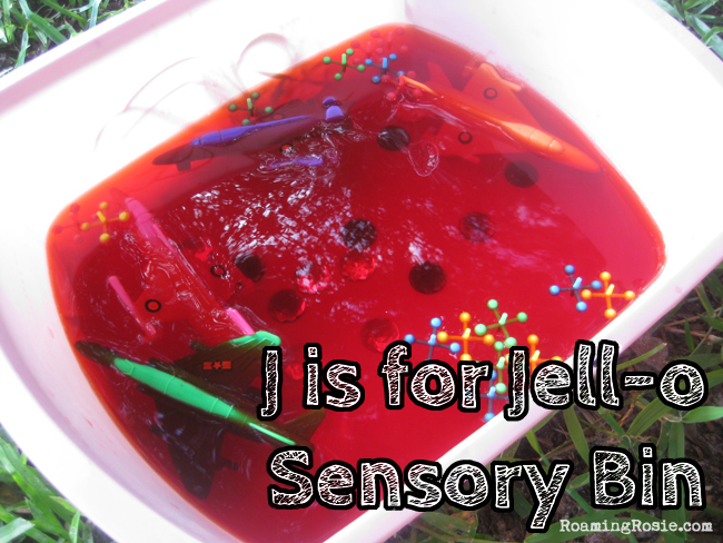 J is for Jell-O Sensory Bin Alphabet Activities from Roaming Rosie