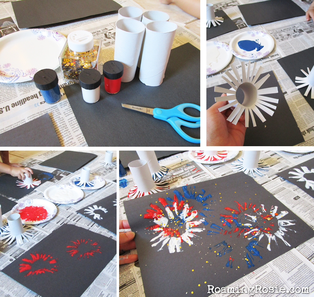 Fireworks Painting with Toilet Paper Rolls and Glitter 2